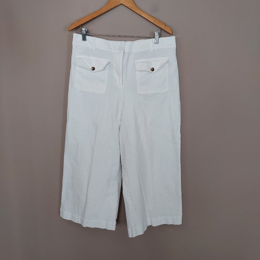 Loft Hi-Rise Wide Leg Cropped White Pants Size 14